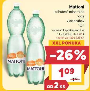 Mattoni ochutená minerálna voda viac druhov 1,5l