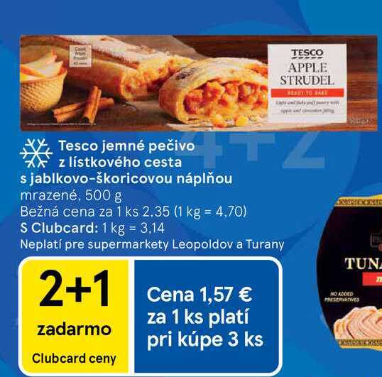 Tesco jemné pečivo z lístkového cesta s jablkovo-škoricovou náplňou mrazené, 500 g