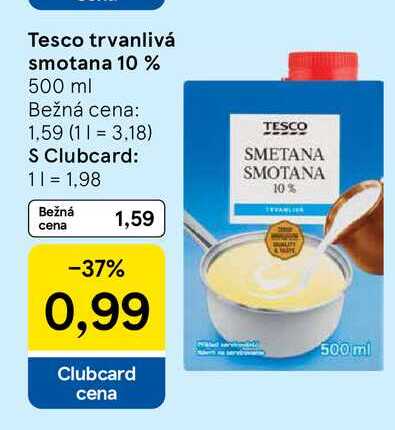 Tesco trvanlivá smotana 10 % 500 ml