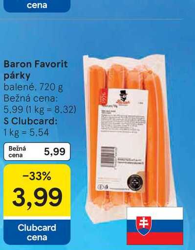 Baron Favorit párky balené, 720 g
