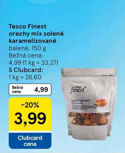 Tesco Finest orechy mix solené karamelizované balené, 150 g