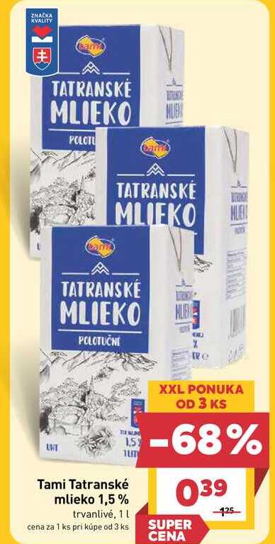 Tami Tatranské mlieko 1,5% trvanlivé, 1l