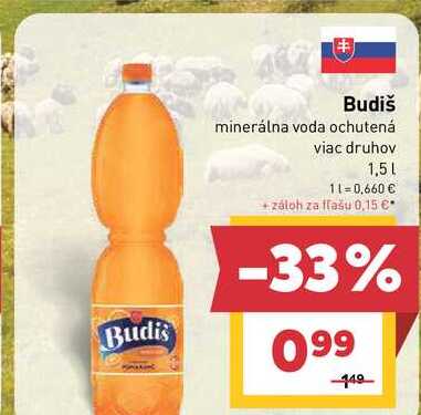 Budiš minerálna voda ochutená viac druhov 1,5L