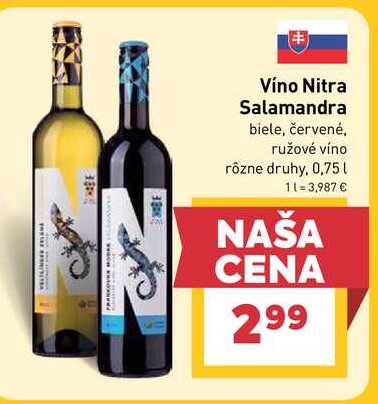 Víno Nitra Salamandra biele, červené, ružové víno rôzne druhy, 0,75L