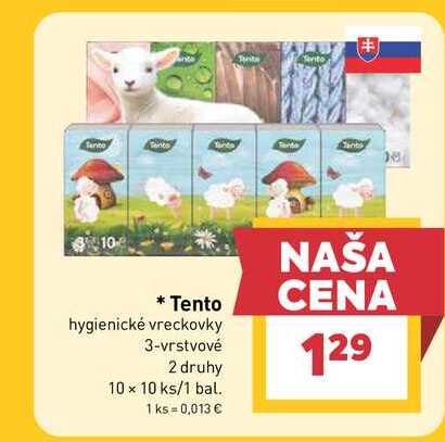 Tento hygienické vreckovky 3-vrstvové 2 druhy 10 x 10 ks/1 bal.