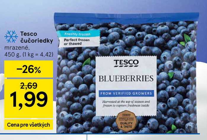 Tesco čučoriedky mrazené, 450 g