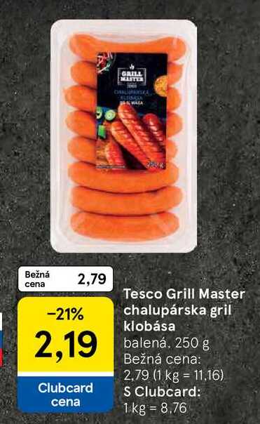 Tesco Grill Master chalupárska gril klobása balená, 250 g 