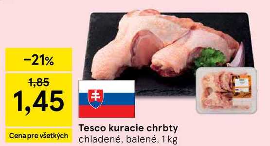 Tesco kuracie chrbty chladené, balené, 1 kg 