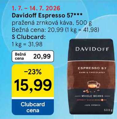 Davidoff Espresso 57 pražená zrnková káva 500 g  v akcii