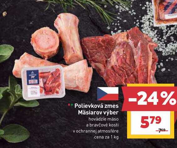 Polievková zmes Mäsiarov výber hovädzie mäso a bravčové kosti v ochrannej atmosfére cena za 1 kg 
