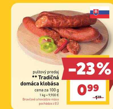 Tradičná domáca klobása cena za 100 g