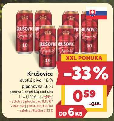 Krušovice svetlé pivo, 10% plechovka, 0,5l