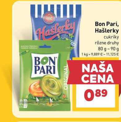 Hašlerky cukríky rôzne druhy 80 g -90 g