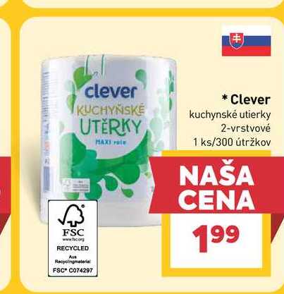 Clever kuchynské utierky 2-vrstvové 1 ks/300 útržkov