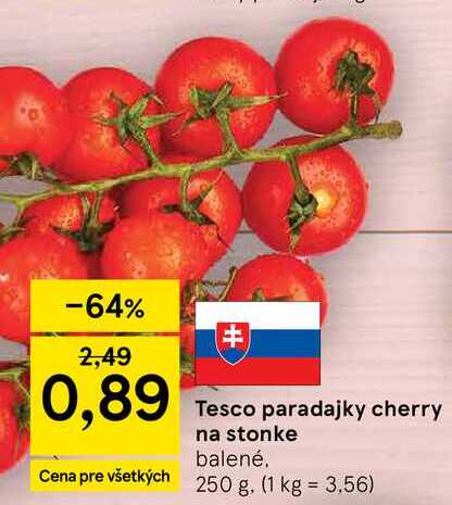 Tesco paradajky cherry na stonke balené 250 g