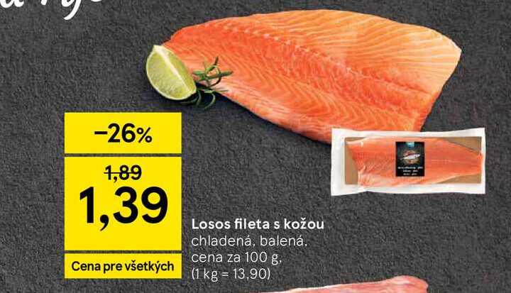 Losos fileta s kožou chladená, balená 100 g