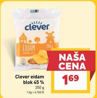 Clever eidam blok 45% 250 g
