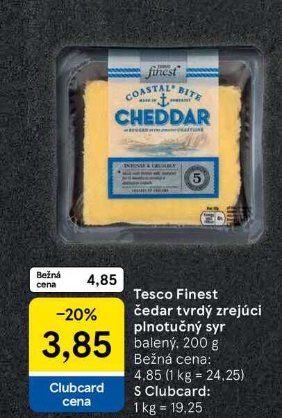 Tesco Finest čedar tvrdý zrejúci plnotučný syr balený, 200g