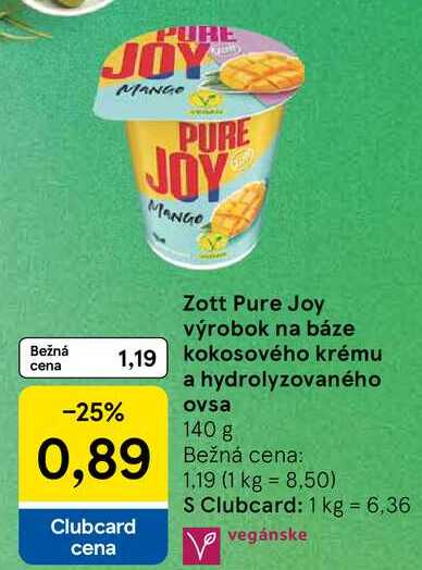 Zott Pure Joy výrobok na báze kokosového krému a hydrolyzovaného ovsa 140 g