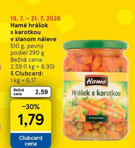 Hamé hrášok s karotkou v slanom náleve 510 g