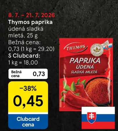 Thymos paprika údená sladká mletá, 25 g牛
