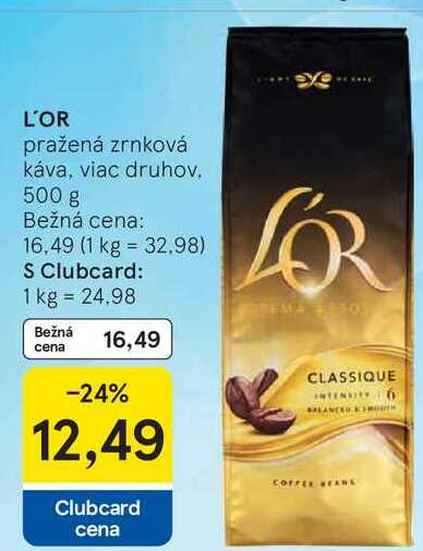 L'OR pražená zrnková káva, viac druhov 500 g