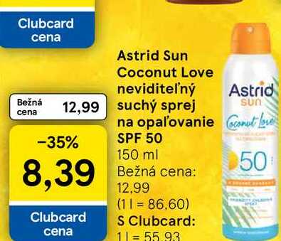 Astrid Sun Coconut Love neviditeľný suchý sprej na opaľovanie SPF 50 150 ml