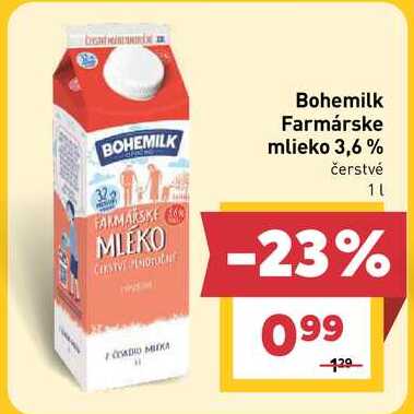 Bohemilk Farmárske mlieko 3,6% čerstvé 1l