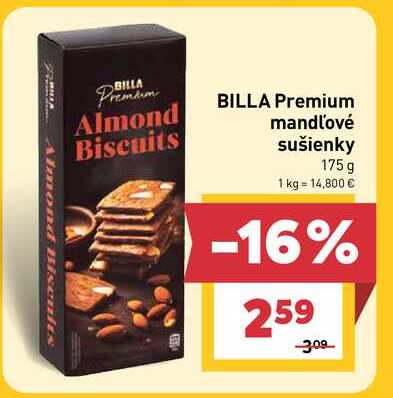 BILLA Premium mandľové sušienky 175g v akcii