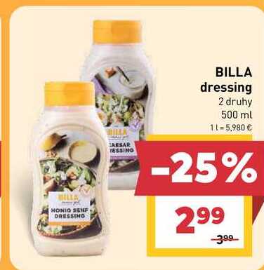 BILLA dressing 2 druhy 500 ml