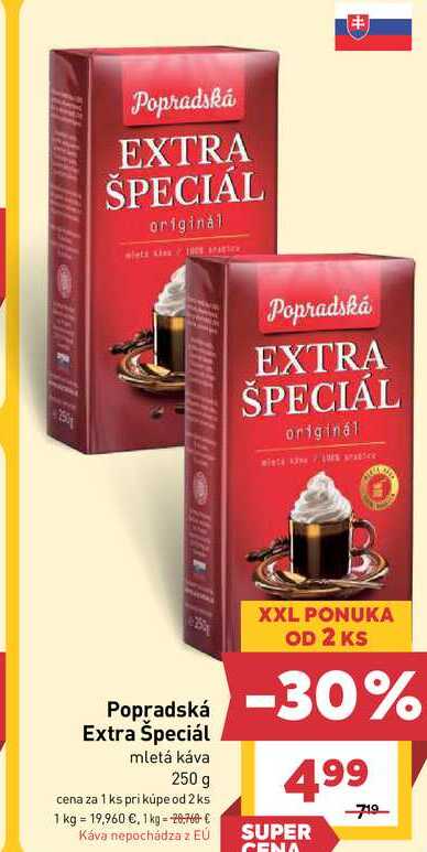 Popradská Extra Špeciál mletá káva 250 g v akcii