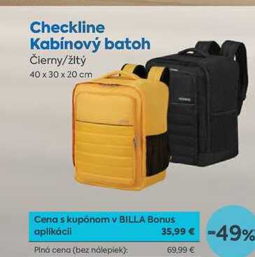 Checkline Kabínový batoh Čierny/žltý 40 x 30 x 20 cm