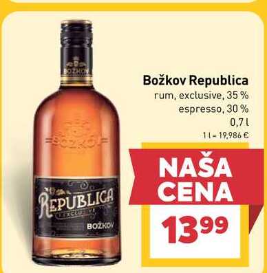 Božkov Republica rum, exclusive, 35% espresso, 30% 0,7l