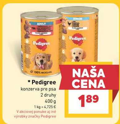Pedigree konzerva pre psa 2 druhy 400 g