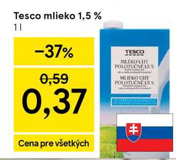 Tesco mlieko 1,5 % 1l