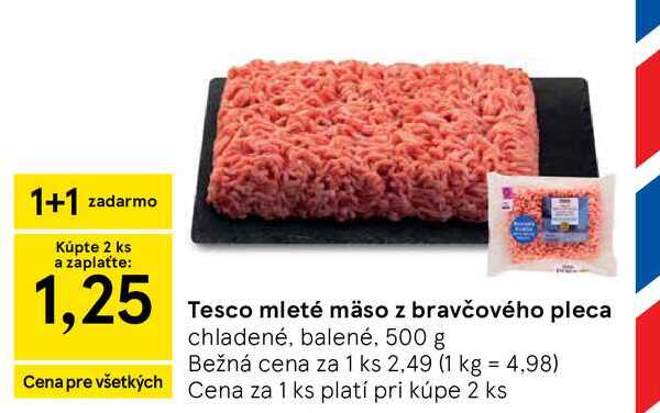 Tesco mleté mäso z bravčového pleca chladené, balené, 500 g