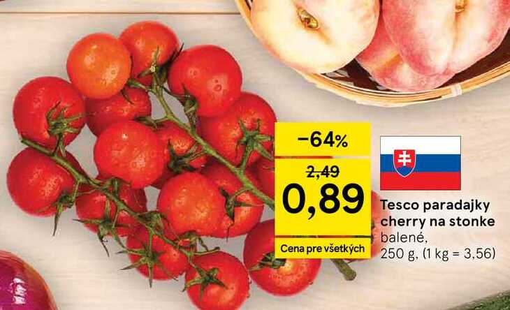 Tesco paradajky cherry na stonke balené, 250 g