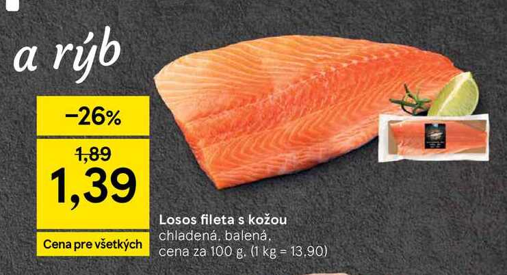 Losos fileta s kožou chladená, balená 100 g