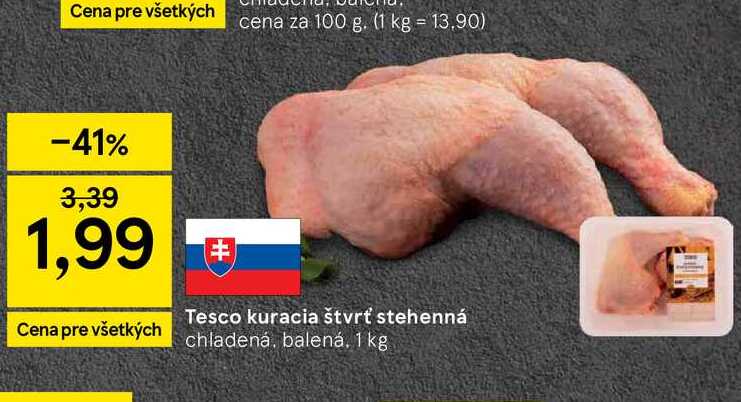 Tesco kuracia štvrť stehenná chladená, balená, 1 kg