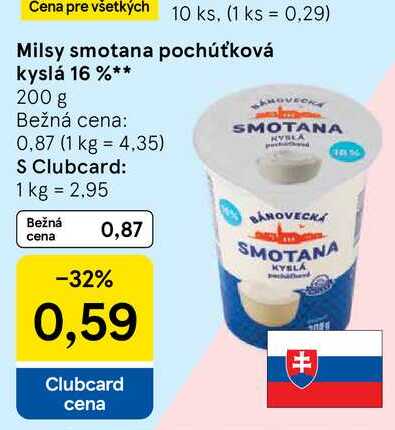 Milsy smotana pochúťková kyslá 16 % 200 g