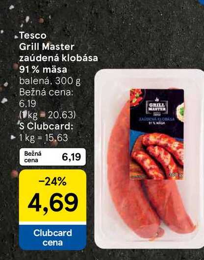 Tesco Grill Master zaúdená klobása 91% mäsa balená, 300 g
