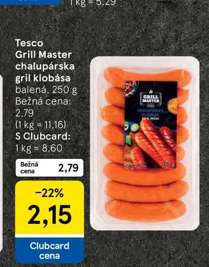 Tesco Grill Master chalupárska gril klobása balená, 250 g