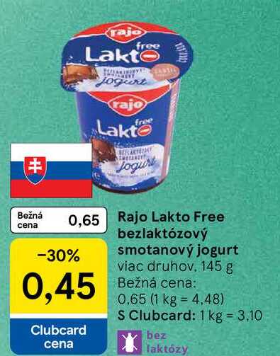 Rajo Lakto Free bezlaktózový smotanový jogurt viac druhov 145 g