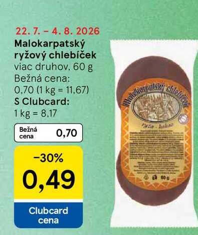 Malokarpatský ryžový chlebíček viac druhov 60 g
