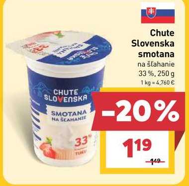 Chute Slovenska smotana na šľahanie 33%, 250 g  v akcii