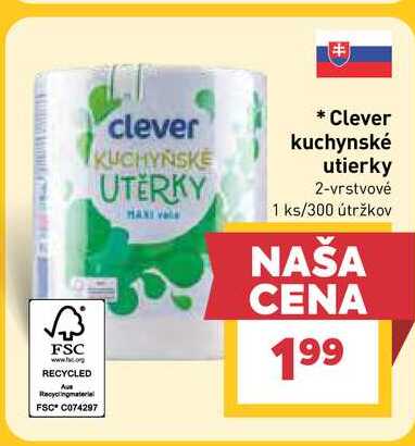 Clever kuchynské utierky 2-vrstvové 1ks/300 útržkov