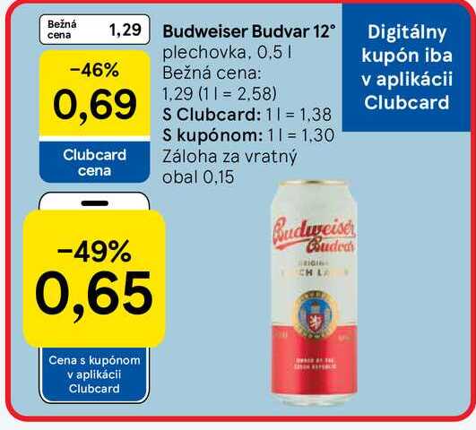 Budweiser Budvar 12° plechovka, 0.5L