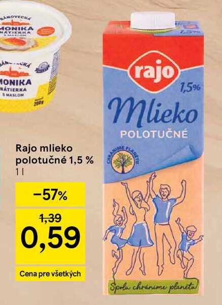 Rajo mlieko polotučné 1,5 % 1l