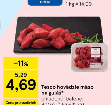 Tesco hovädzie mäso na guláš chladené, balené, 400g