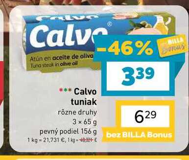 Calvo tuniak rôzne druhy 3 x 65 g